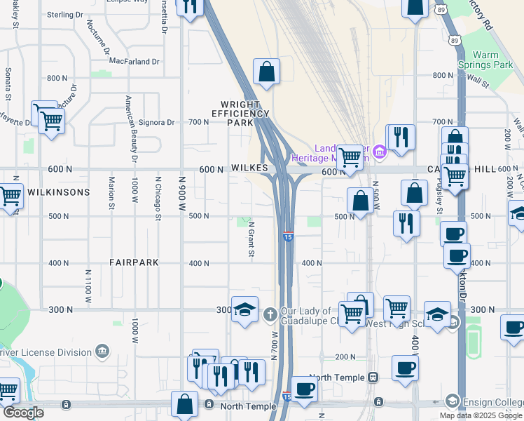 map of restaurants, bars, coffee shops, grocery stores, and more near 714 500 North in Salt Lake City