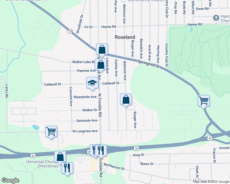 map of restaurants, bars, coffee shops, grocery stores, and more near 773 Fairfax Avenue in Mansfield