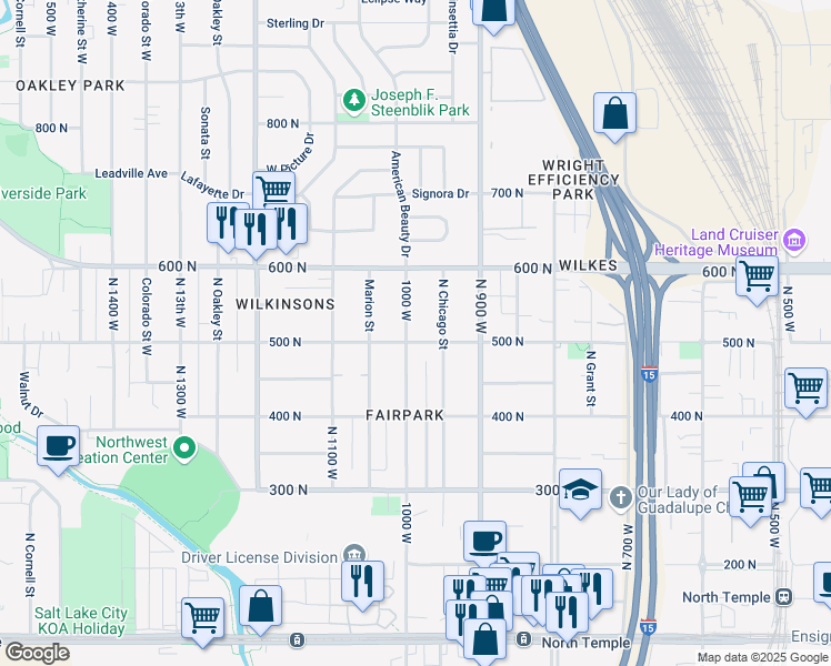 map of restaurants, bars, coffee shops, grocery stores, and more near 506 N 1000 W in Salt Lake City