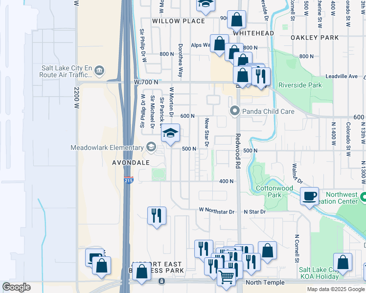 map of restaurants, bars, coffee shops, grocery stores, and more near 1860 West 500 North in Salt Lake City