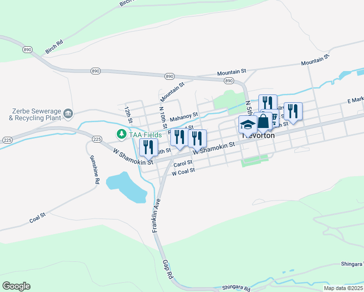 map of restaurants, bars, coffee shops, grocery stores, and more near 917 Smith Street in Trevorton