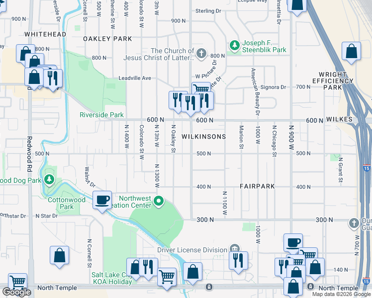 map of restaurants, bars, coffee shops, grocery stores, and more near 509 North 1200 West in Salt Lake City