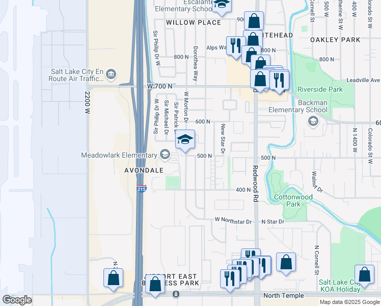map of restaurants, bars, coffee shops, grocery stores, and more near 1950 West 500 North in Salt Lake City