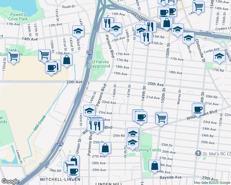map of restaurants, bars, coffee shops, grocery stores, and more near 3 21st Avenue in Queens