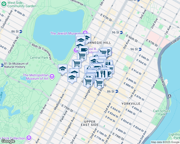 map of restaurants, bars, coffee shops, grocery stores, and more near in New York