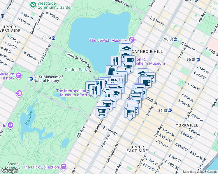 map of restaurants, bars, coffee shops, grocery stores, and more near in New York