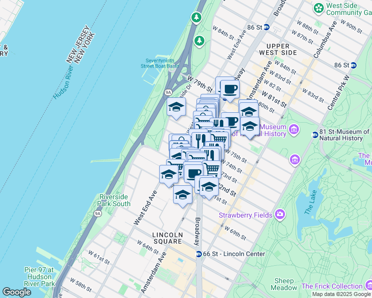 map of restaurants, bars, coffee shops, grocery stores, and more near in New York