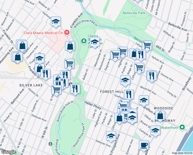 map of restaurants, bars, coffee shops, grocery stores, and more near 33 Beaumont Place in Newark