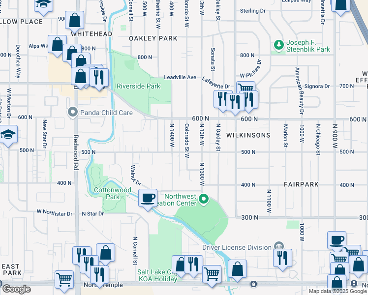 map of restaurants, bars, coffee shops, grocery stores, and more near 509 Colorado Street West in Salt Lake City