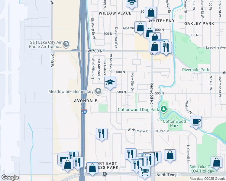 map of restaurants, bars, coffee shops, grocery stores, and more near 1950 West 500 North in Salt Lake City