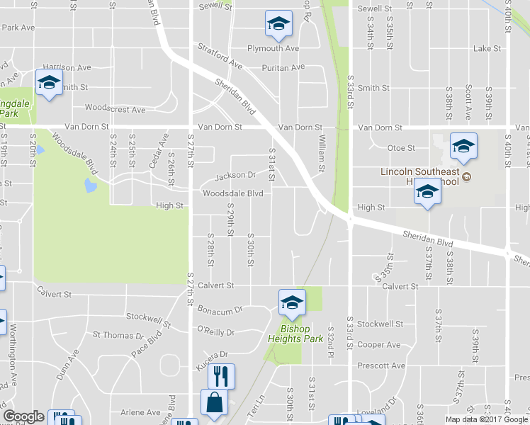map of restaurants, bars, coffee shops, grocery stores, and more near 3145 South 31st Street in Lincoln