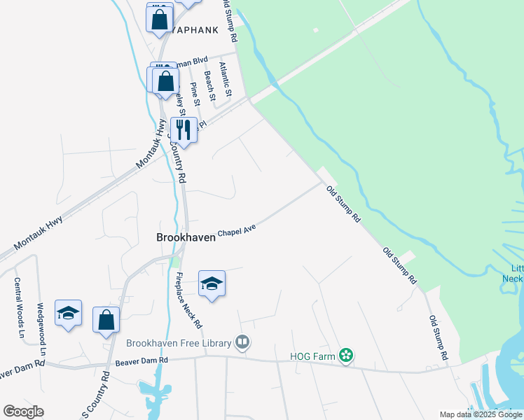 map of restaurants, bars, coffee shops, grocery stores, and more near 23 Chapel Avenue in Brookhaven