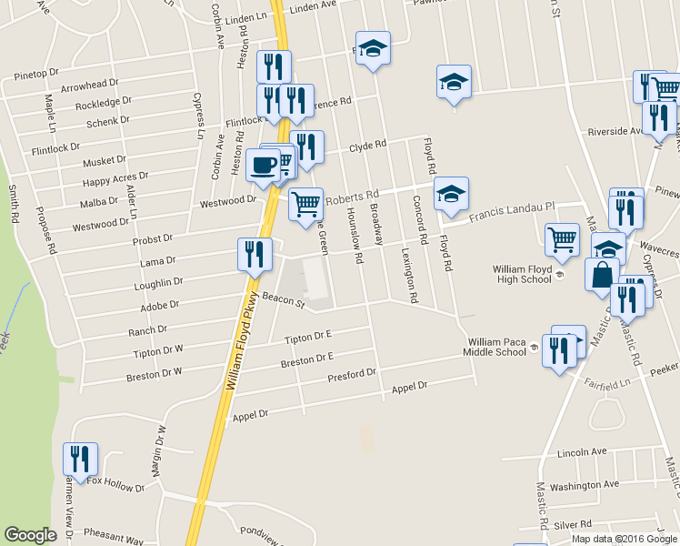 map of restaurants, bars, coffee shops, grocery stores, and more near 7 The Green in Shirley