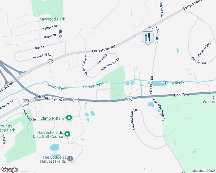 map of restaurants, bars, coffee shops, grocery stores, and more near 715 Jack's Mill Drive in Boalsburg