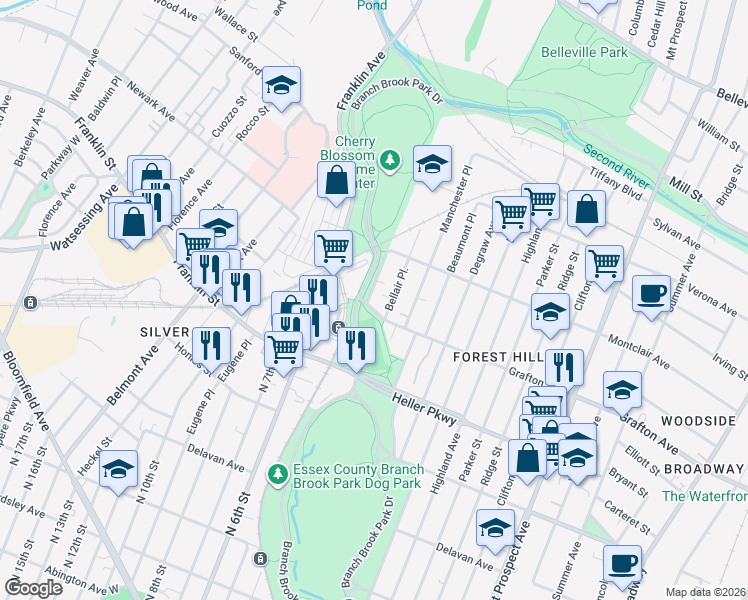 map of restaurants, bars, coffee shops, grocery stores, and more near 347 Grafton Avenue in Newark