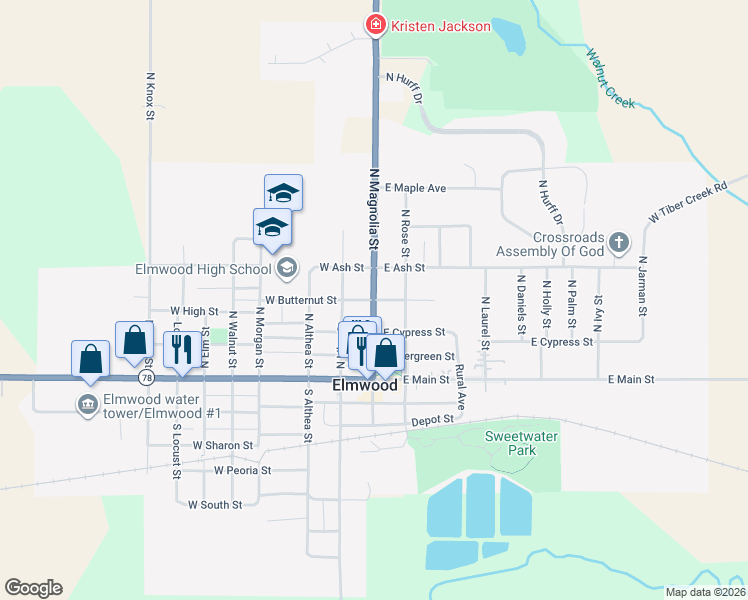 map of restaurants, bars, coffee shops, grocery stores, and more near Butternut Street in Elmwood