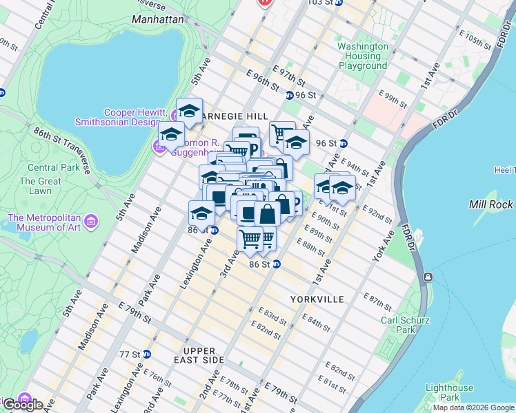 map of restaurants, bars, coffee shops, grocery stores, and more near in New York