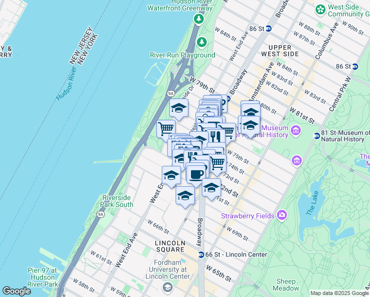 map of restaurants, bars, coffee shops, grocery stores, and more near in New York