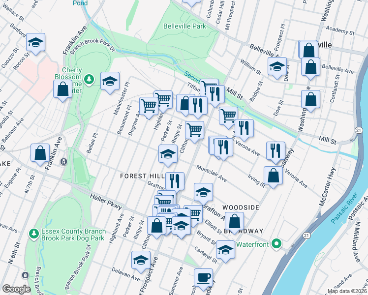 map of restaurants, bars, coffee shops, grocery stores, and more near 863 Clifton Avenue in Newark