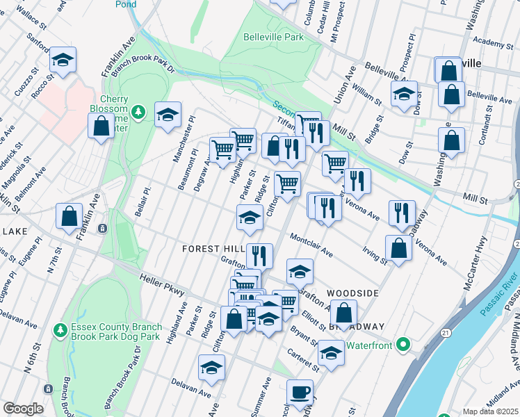 map of restaurants, bars, coffee shops, grocery stores, and more near 863 Clifton Avenue in Newark
