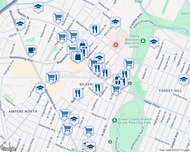 map of restaurants, bars, coffee shops, grocery stores, and more near in Belleville