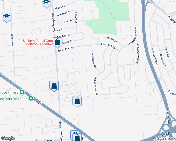 map of restaurants, bars, coffee shops, grocery stores, and more near 128 Bishop Lane in Holbrook
