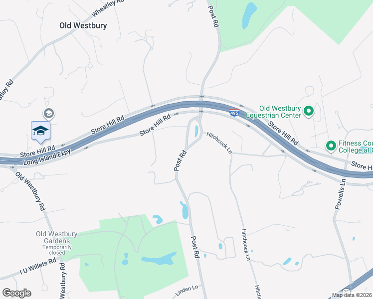 map of restaurants, bars, coffee shops, grocery stores, and more near 103 Post Road in Old Westbury