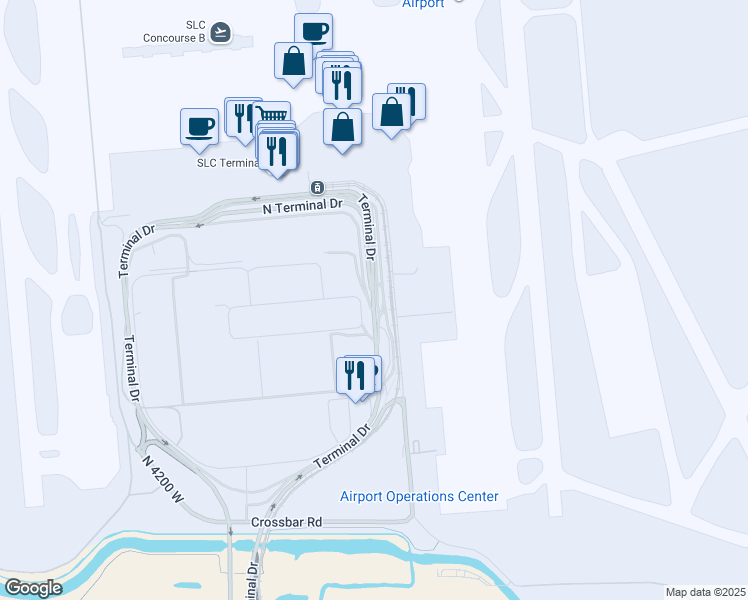 map of restaurants, bars, coffee shops, grocery stores, and more near 778 North Terminal Drive in Salt Lake City