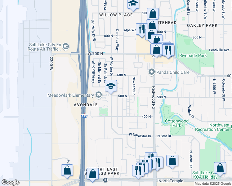 map of restaurants, bars, coffee shops, grocery stores, and more near 1860 West 500 North in Salt Lake City