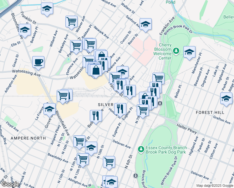 map of restaurants, bars, coffee shops, grocery stores, and more near in Belleville