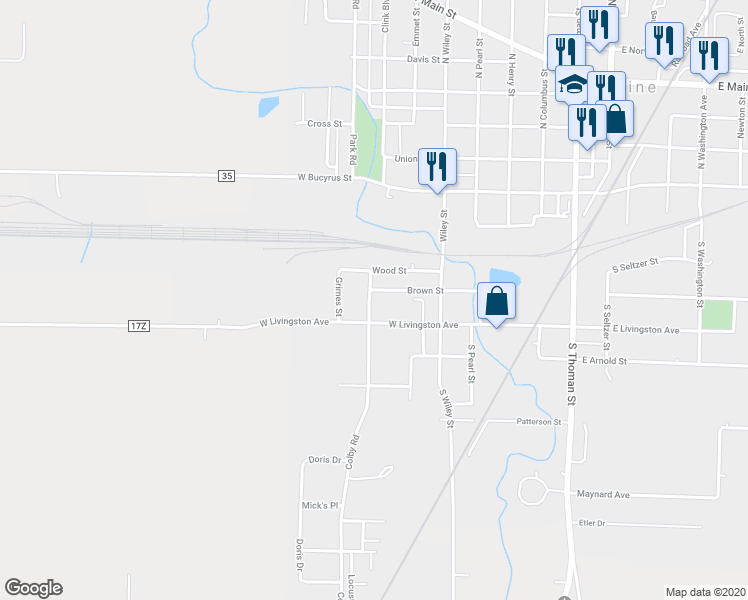 map of restaurants, bars, coffee shops, grocery stores, and more near 724 Brown Street in Crestline