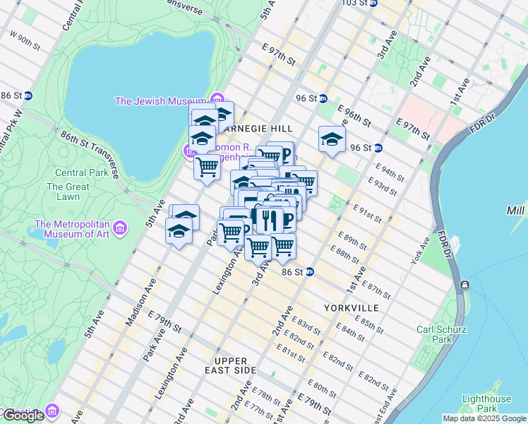 map of restaurants, bars, coffee shops, grocery stores, and more near in New York