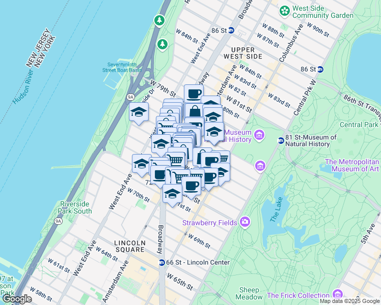 map of restaurants, bars, coffee shops, grocery stores, and more near in New York