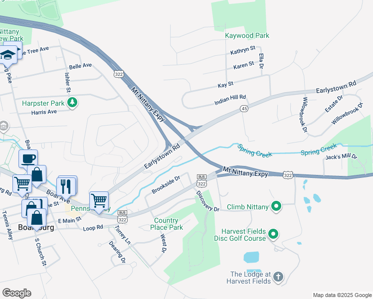 map of restaurants, bars, coffee shops, grocery stores, and more near in Boalsburg