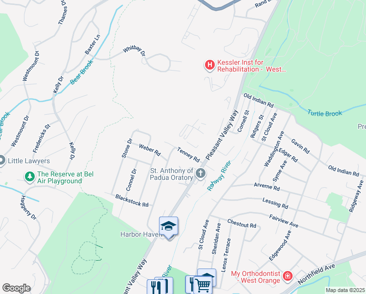 map of restaurants, bars, coffee shops, grocery stores, and more near 15 Tenney Road in West Orange