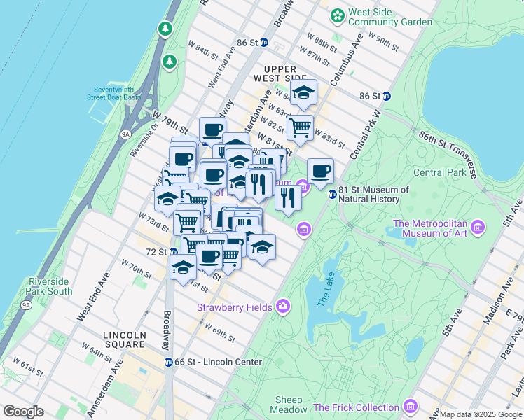 map of restaurants, bars, coffee shops, grocery stores, and more near in New York