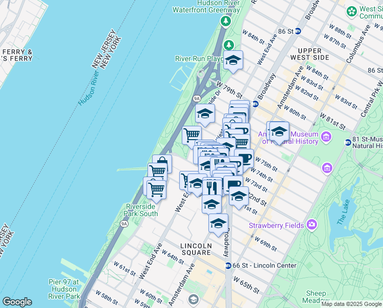 map of restaurants, bars, coffee shops, grocery stores, and more near in New York