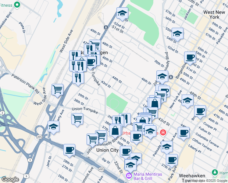 map of restaurants, bars, coffee shops, grocery stores, and more near 4030 Bergen Turnpike in North Bergen