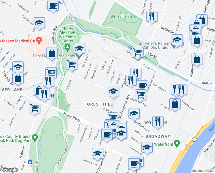 map of restaurants, bars, coffee shops, grocery stores, and more near 235-237 Montclair Avenue in Newark