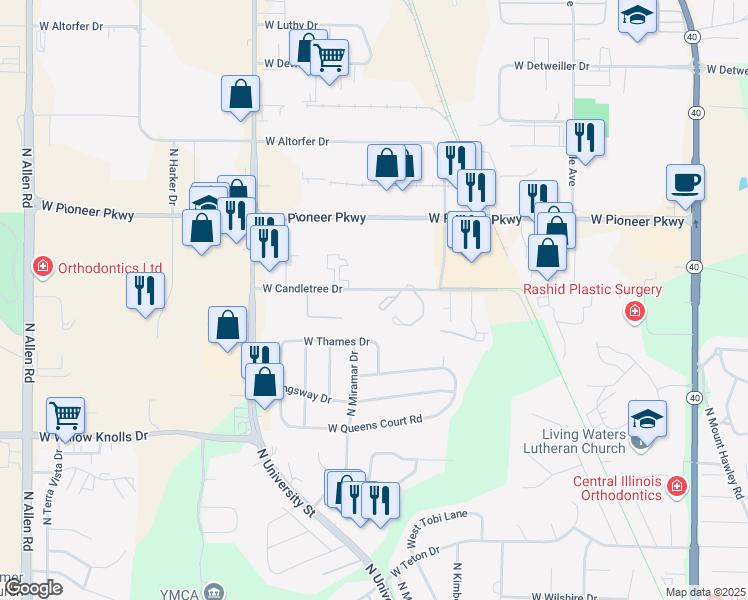 map of restaurants, bars, coffee shops, grocery stores, and more near 1518 West Candletree Drive in Peoria