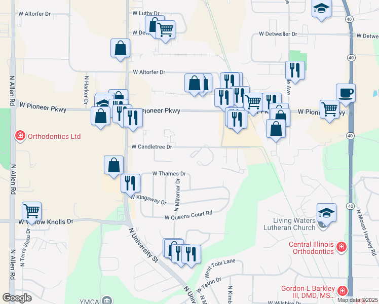 map of restaurants, bars, coffee shops, grocery stores, and more near 1518 West Candletree Drive in Peoria