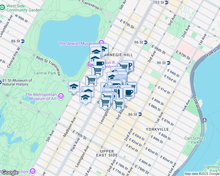 map of restaurants, bars, coffee shops, grocery stores, and more near in New York