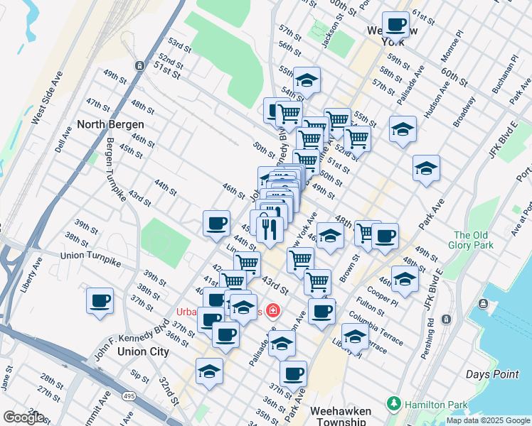 map of restaurants, bars, coffee shops, grocery stores, and more near 4522 Cottage Place in Union City