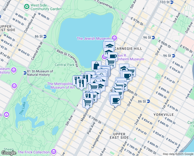 map of restaurants, bars, coffee shops, grocery stores, and more near in New York
