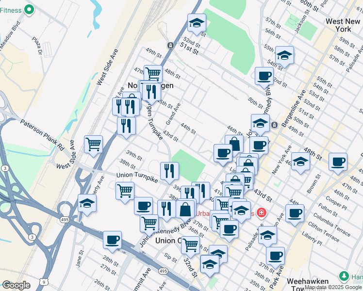 map of restaurants, bars, coffee shops, grocery stores, and more near 4030 Bergen Turnpike in North Bergen