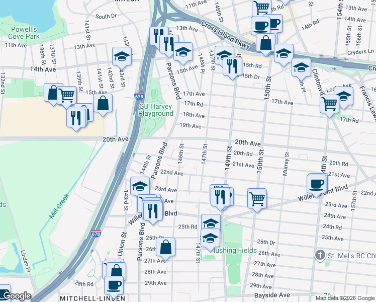 map of restaurants, bars, coffee shops, grocery stores, and more near 3 21st Avenue in Queens