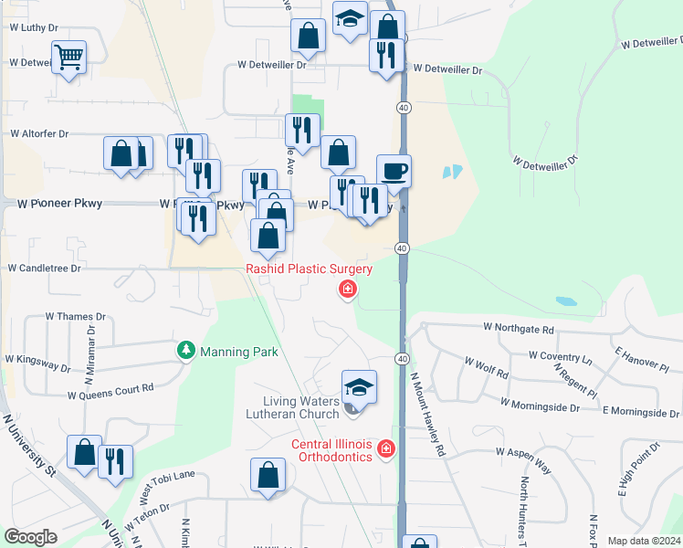 map of restaurants, bars, coffee shops, grocery stores, and more near 846 West Trailcreek Drive in Peoria