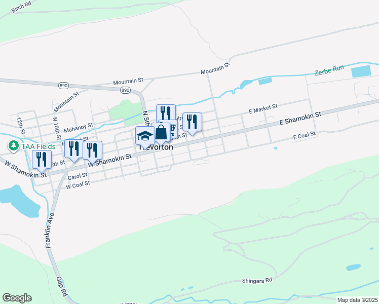 map of restaurants, bars, coffee shops, grocery stores, and more near in Trevorton