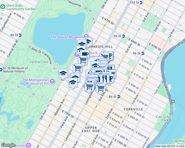 map of restaurants, bars, coffee shops, grocery stores, and more near in New York