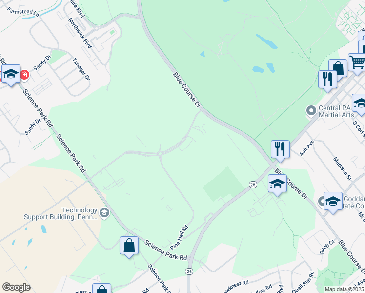 map of restaurants, bars, coffee shops, grocery stores, and more near 1772 Old Gatesburg Road in State College